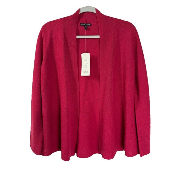 Eileen Fisher 100% Wool Open Front Cardigan Womens XS Radish Red Pink Washable - Picture 1 of 13